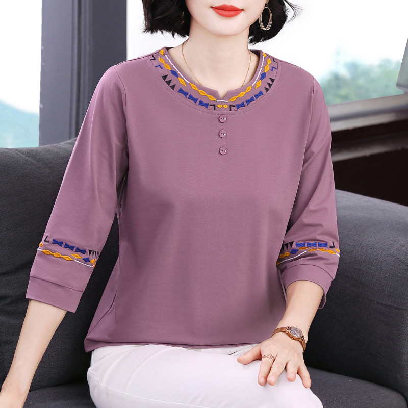 七分袖t恤女 2026年秋季新款休闲百搭上衣中老年女装妈妈款打底衫