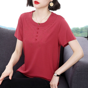 妈妈短袖t恤女 2023夏装新款时尚纯棉丅恤小衫中老年半袖减龄上衣