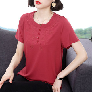 妈妈短袖t恤女 2026夏装新款时尚纯棉丅恤小衫中老年半袖减龄上衣