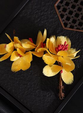 非遗绒花黄花侧边鸭嘴夹国风