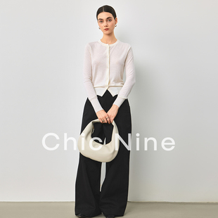 轻薄短款 Chicnine 圆领长袖 时尚 纯色 精仿毛衣钻石短外套女开衫