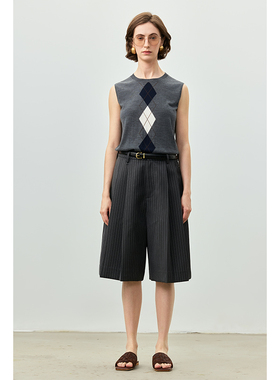 Chicnine | 菱格背心撞色圆领针织背心女内搭新款修身显瘦打底衫