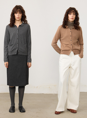 Chicnine |双口袋开衫polo羊绒简约毛衣宽松百搭通勤简约上衣针织