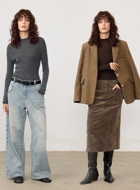 Chicnine |圆领竖条纹精仿羊毛套头毛衣冬季针织衫高级感宽松修身