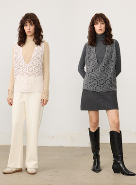 Chicnine |钩花背心新款立体羊绒纯色上衣镂空设计感马甲叠穿毛衣