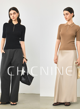 Chicnine | 小翻领针织polo衫女薄款夏季新款t恤短袖打底针织衫女