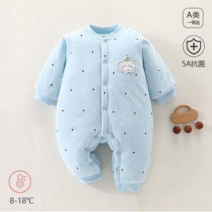 冬款婴儿连体衣三层保暖夹棉新生儿衣服纯棉无骨棉服宝宝哈衣爬服