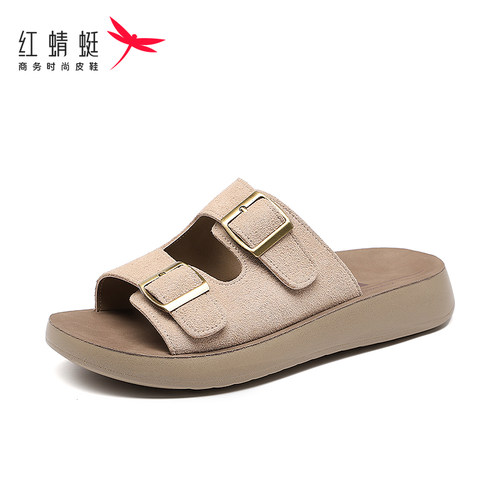 红蜻蜓真皮时尚勃肯女拖鞋