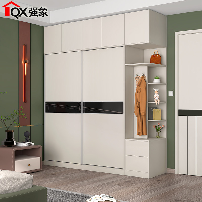 定制岩板腰线衣柜现代简约推拉门大衣橱家用卧室整体移门柜角柜b9