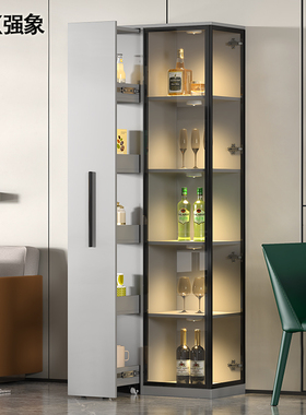 轻奢玻璃门酒柜客厅靠墙边柜角柜夹缝柜墙角展示柜家用可定制S36