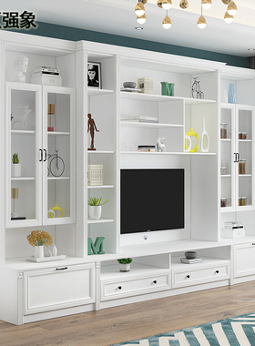 现代简欧客厅电视柜书柜一体组合墙北欧边柜地柜背景墙柜D-216