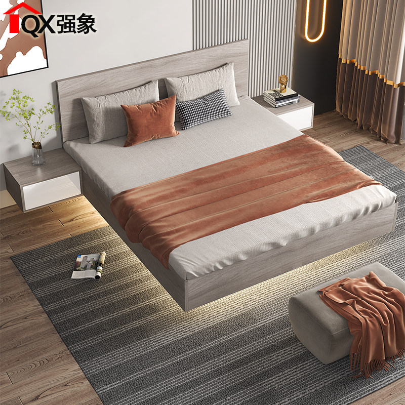 悬浮床意式现代简约双人储物床主卧网红悬空床小户型板式床m18