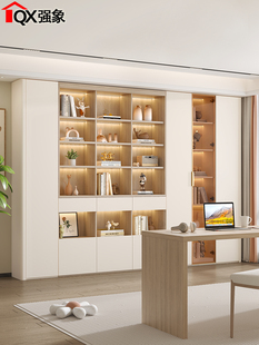 去客厅化组合书柜储物柜书架一体整墙到顶书房玻璃门展示柜子F73