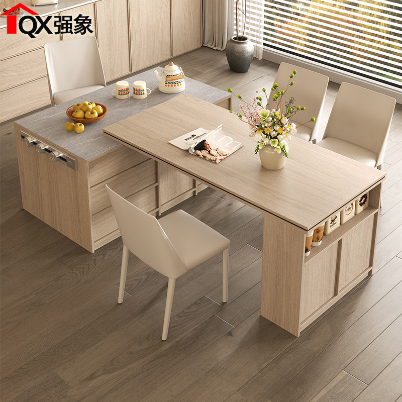 宋式骨骼线可旋转伸缩岩板岛台餐桌一体开放式厨房转角吧台桌E61,住宅家具,岛台餐桌,淘宝优惠券,粉丝福利购,淘宝优惠卷