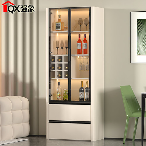 奶油风酒柜玻璃门多功能展示柜