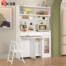 奶油风白色折叠餐桌椅餐边柜一体靠墙储物柜现代简约小户型G294