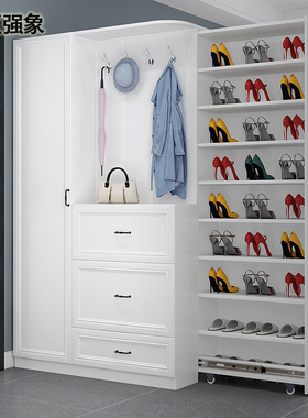 简欧鞋柜家用大容量玄关柜一体定制进门门口衣帽柜门厅柜N-235