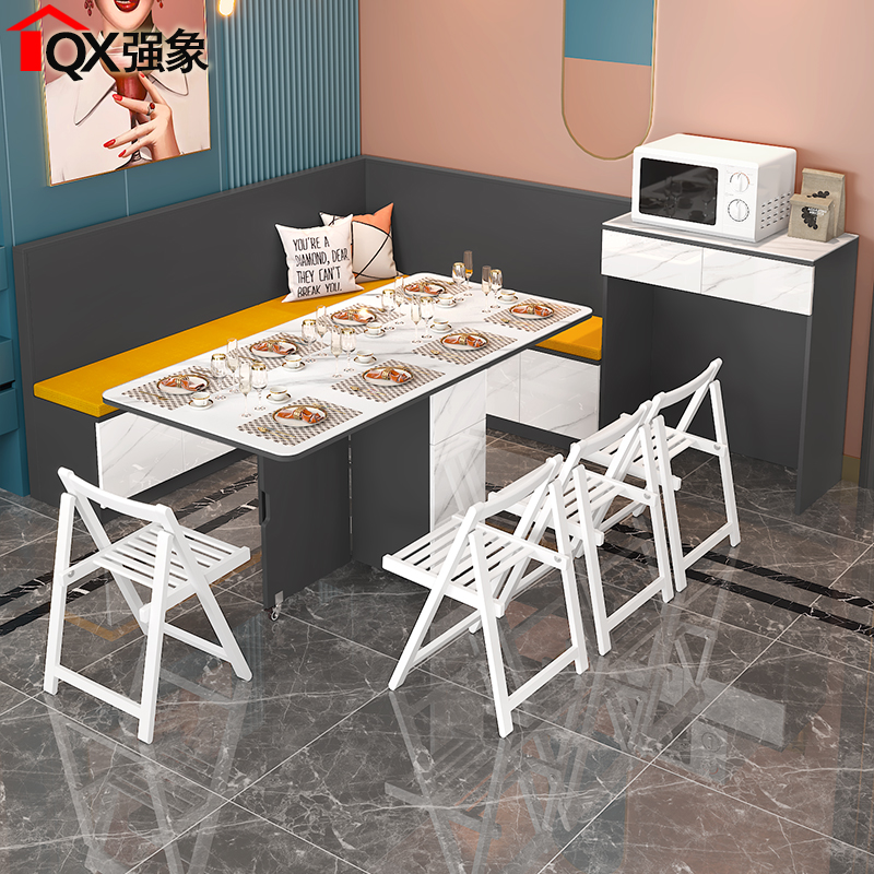 客餐厅储物卡座餐桌家用岩板餐边柜一体靠墙组合柜小户型定制G116