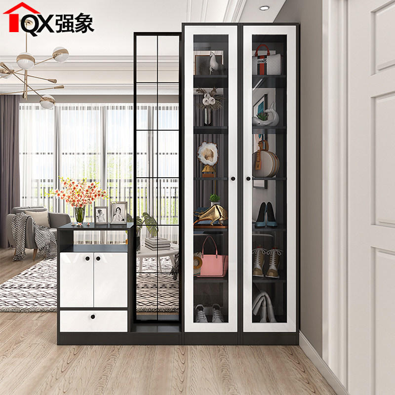 北欧客厅双面玄关隔断柜玻璃门酒柜超大容量鞋柜门厅储物柜子w6