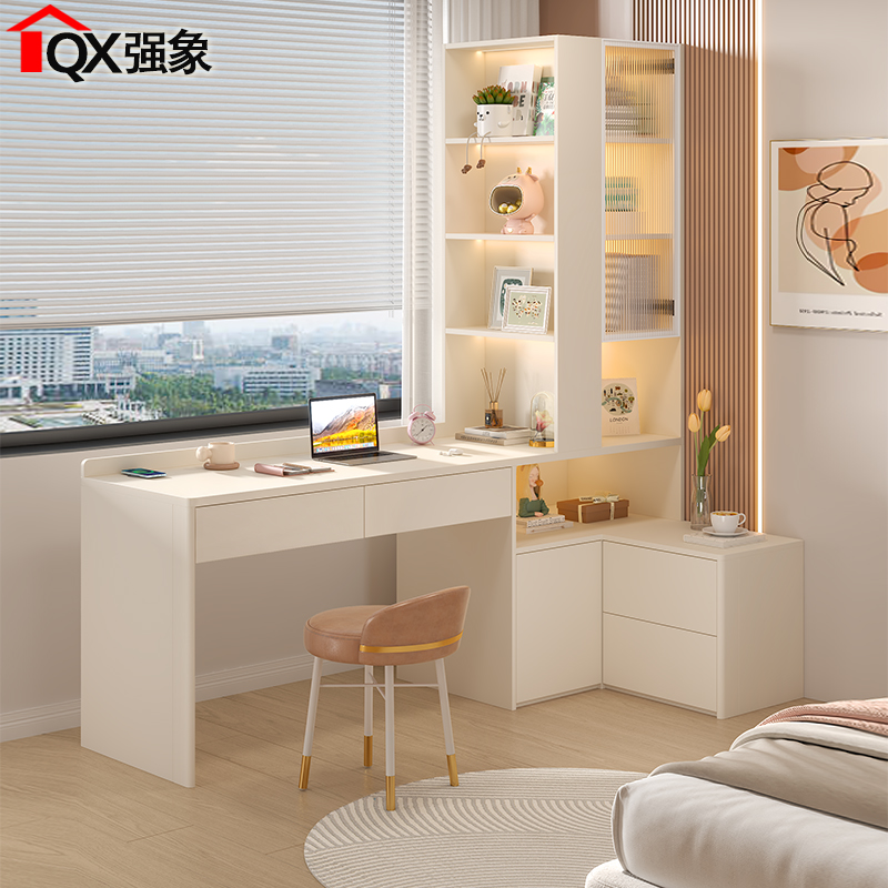 转角书桌书架床头柜一体组合