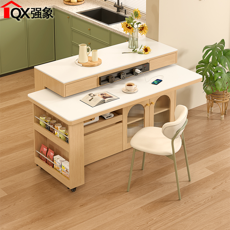 新款90度旋转伸缩岛台餐桌一体