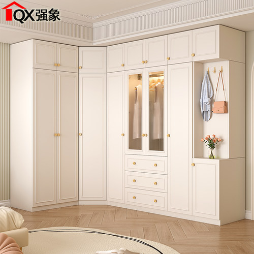 强象奶油风组合式转角衣柜边柜