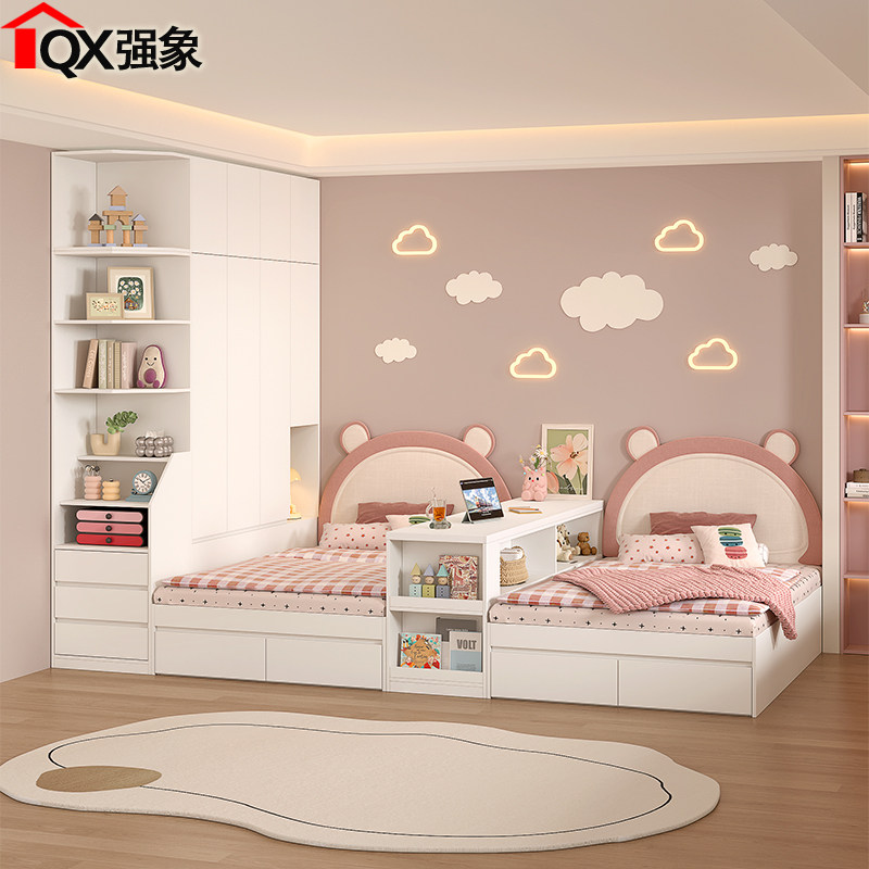 新款双胞胎卧室床互不干扰双人隔断床小户型榻榻米储物床定制M31