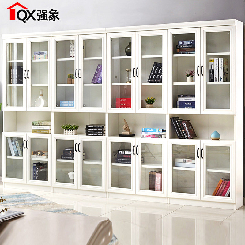 简欧书柜书架简约现代带门书橱落地置物柜子自由组合家具f-205