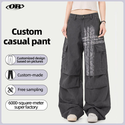 Letter printed American straight leg work pants wide-leg pan