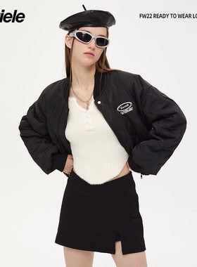 HeyHenry美式复古高腰棉衣服外套女冬季新款开衫简约百搭短款上衣