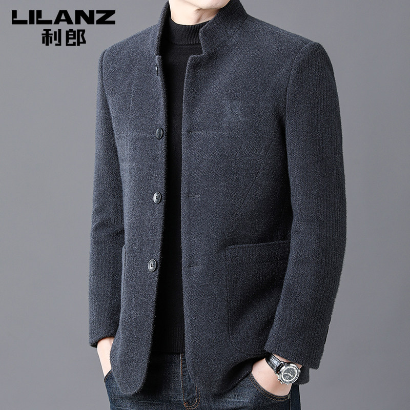 利郎秋冬新款男士立领羊毛夹克中年休闲爸爸装加厚保暖毛呢外套男