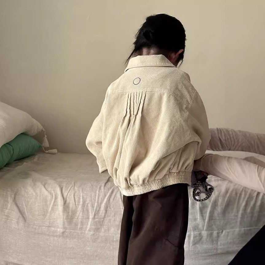 儿童灯芯绒加绒外套2024冬季新款韩版男女童单排扣加厚上衣外套