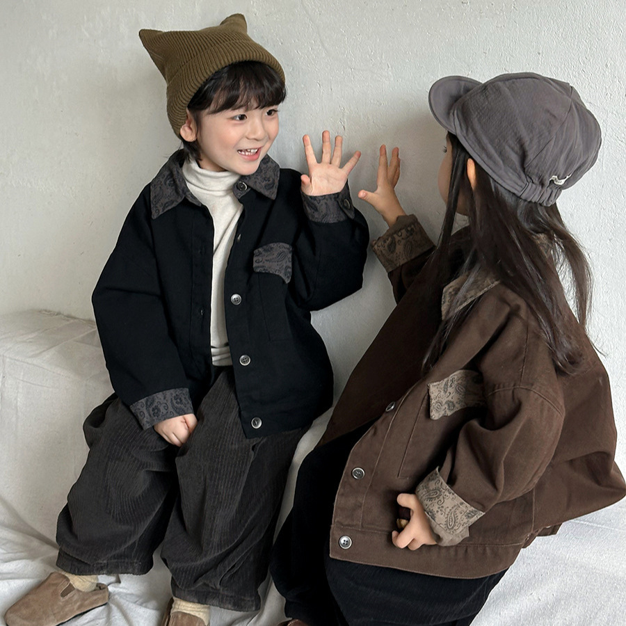 佳叶童品2025秋季新款儿童碎花拼接外套男女宝宝森系复古夹克