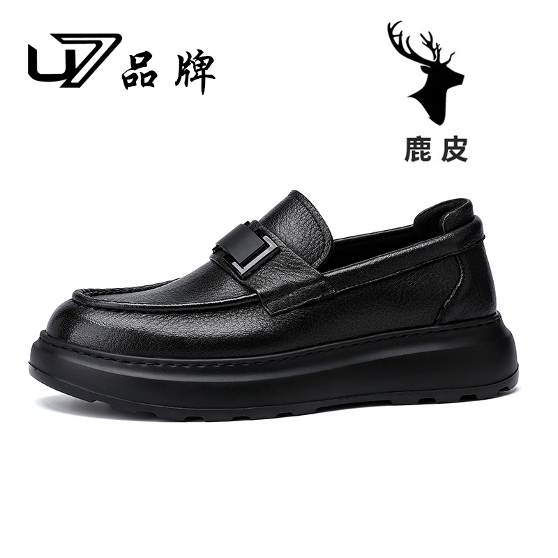 U7品牌男鞋新款鹿皮高端男鞋一脚蹬百搭舒适潮款软底休闲乐福皮鞋