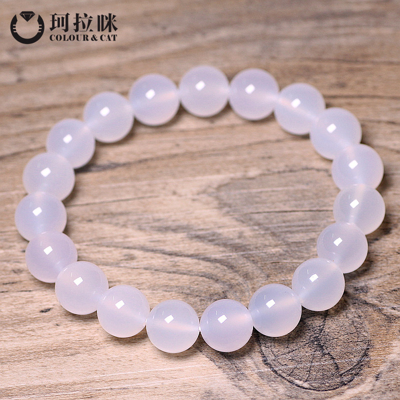 珂拉咪 天然冰种白玛瑙手链男女款 单圈水晶手串饰品礼物 超值款