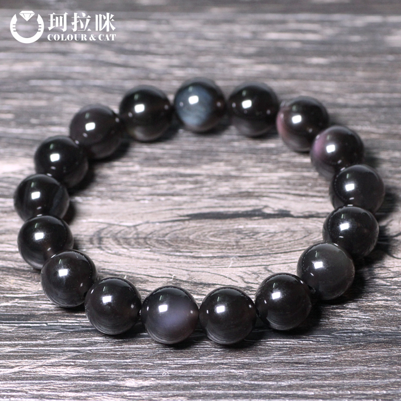 珂拉咪 天然5a冰种黑曜石手链男女款 水晶手串情侣饰品礼物优质款