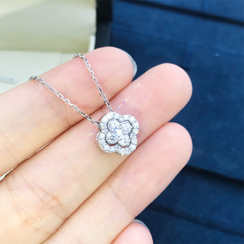 18K白金幸运四叶草钻石项链锁骨链 一款多戴轻奢钻石吊坠女项链