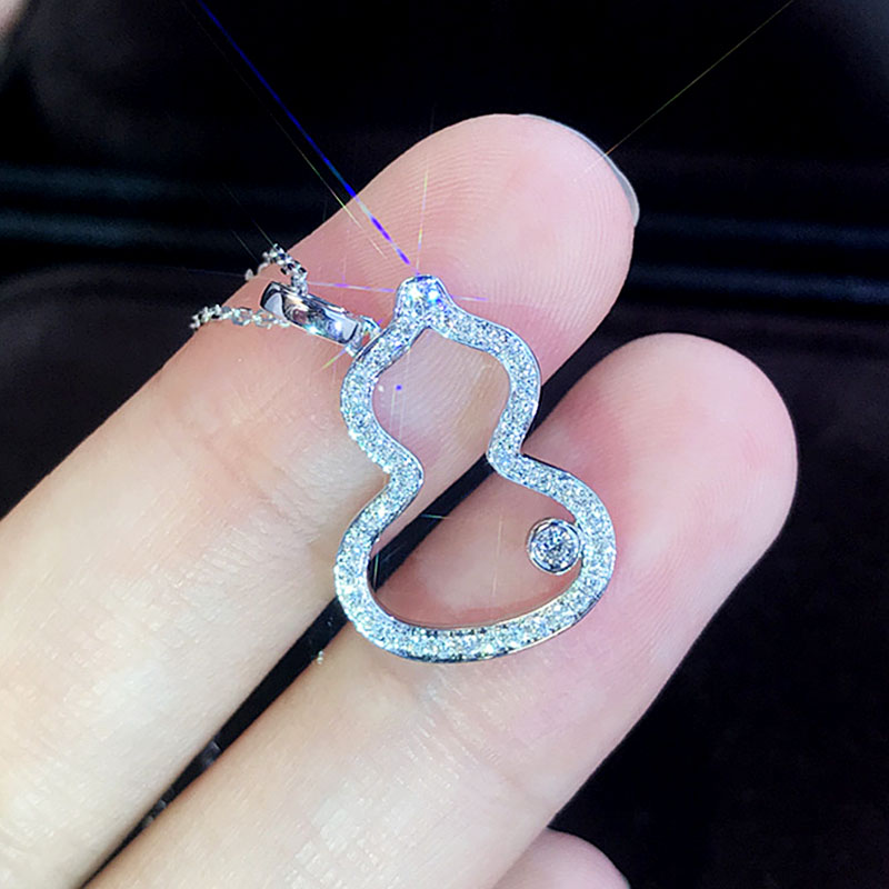 18K玫瑰金葫芦钻石项链正品 满钻白金葫芦钻石吊坠女锁骨项链