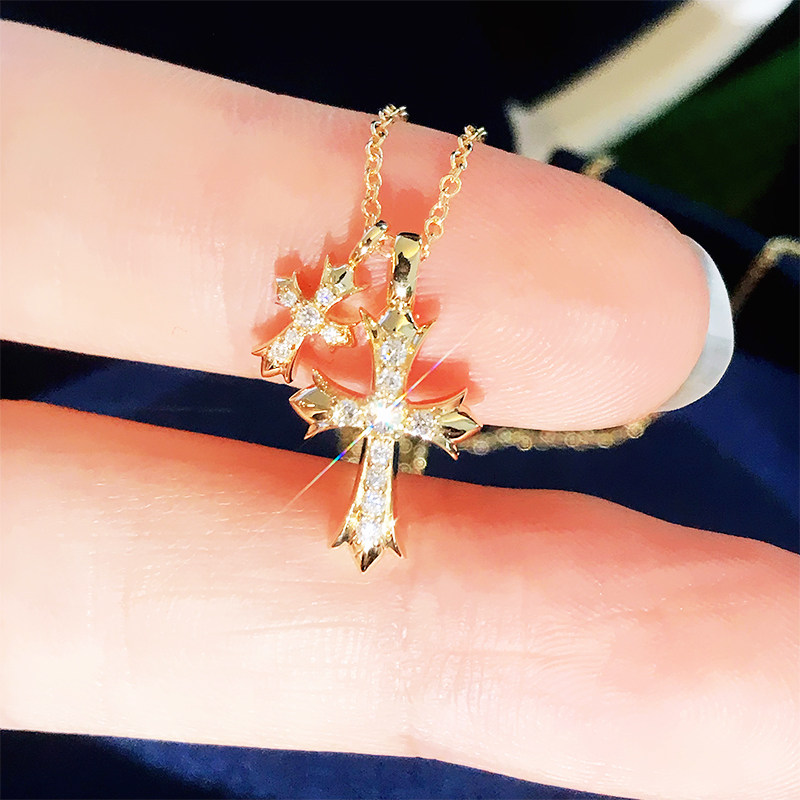 18k黄金十字架钻石项链女