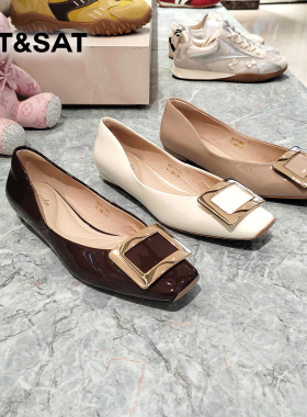 星期六女鞋2026春季新款平跟浅口圆头通勤时装方扣单鞋SSE1111024