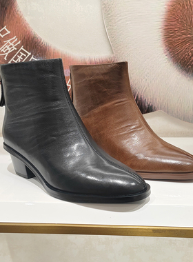 KISSCAT接吻猫女鞋2025冬新款粗跟时装后拉链气质单靴 KA65886-10