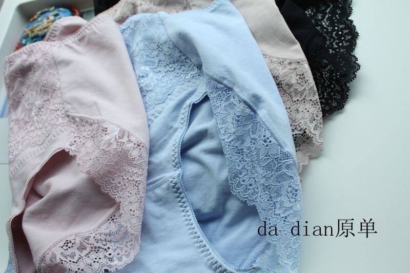 【肤感软糯 弹力好】出口日本订单棉混透气蕾丝边中腰女士内裤C32