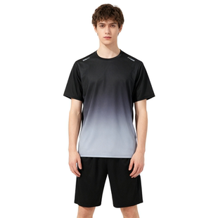 速干透气渐变数码 户外运动夏季 套装 四分裤 跑步服圆领短袖 XDFM美式