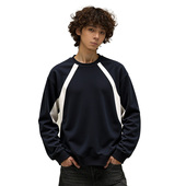 XDFM潮牌间色拼接长袖 圆领卫衣落肩重磅复古cleanfit情侣套头上衣