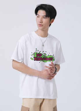 XDFM美式涂鸦英文字母logo半袖T恤复古高街男女嘻哈重磅上衣hiph