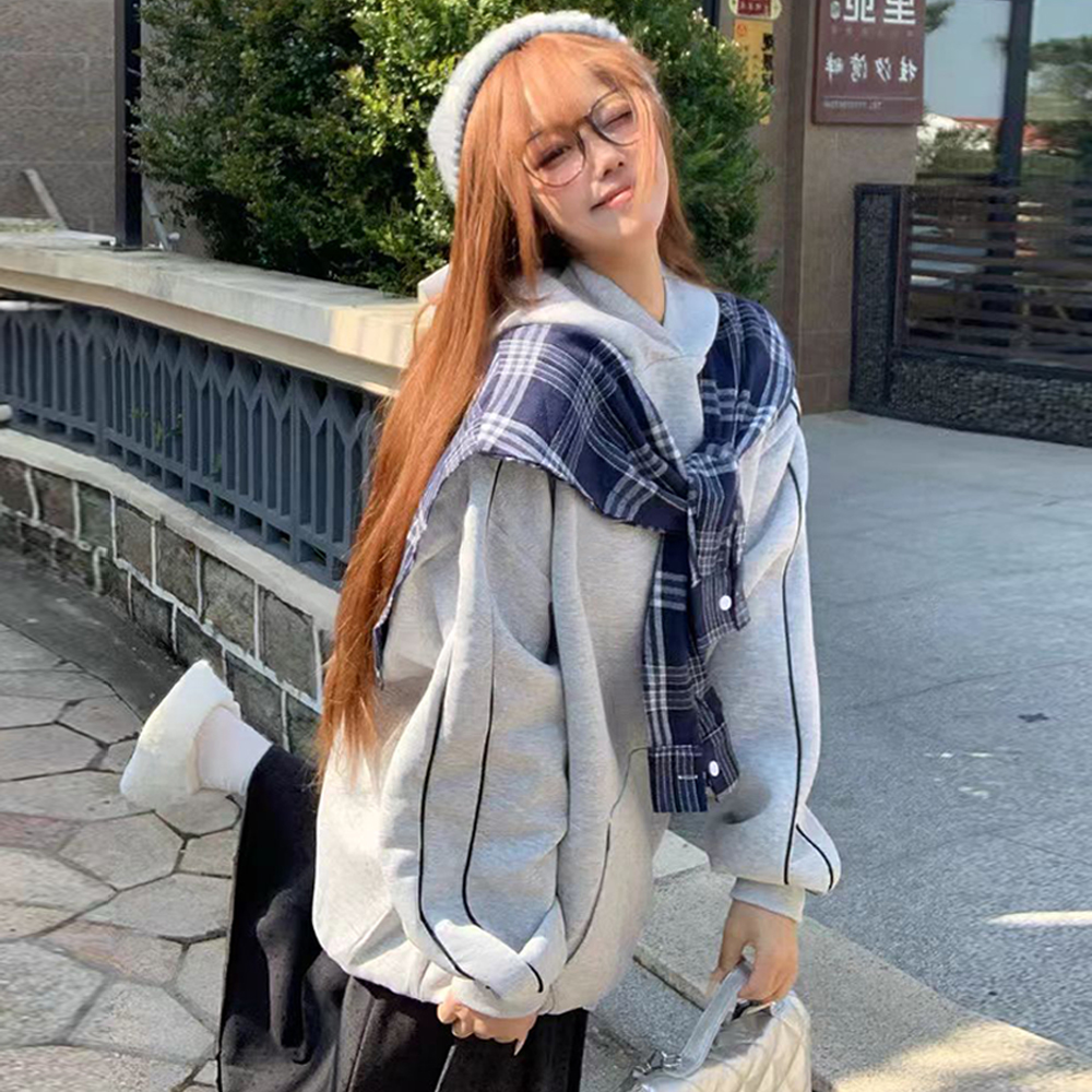 XDFM 潮牌格子拼接披肩重磅套头连帽卫衣小众设计感百搭套头帽衫