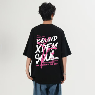 XDFM美式灵魂涂鸦字母纯棉宽松短袖T恤设计感小众潮牌半袖上衣