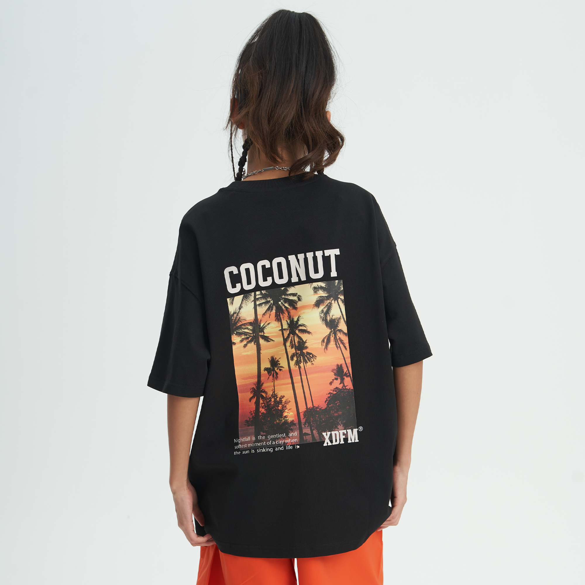 XDFM短袖T恤美式街头coconut椰树夕阳印花hiphop嘻哈宽松半袖
