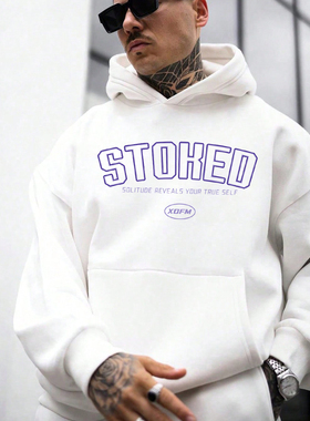 XDFM美式连帽卫衣STORED字母图案高街复古帽衫男女秋季长袖上衣