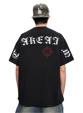 XDFM 美式瞄准哥特大字母重磅宽松短袖T恤街头hiphop纯棉半袖体恤